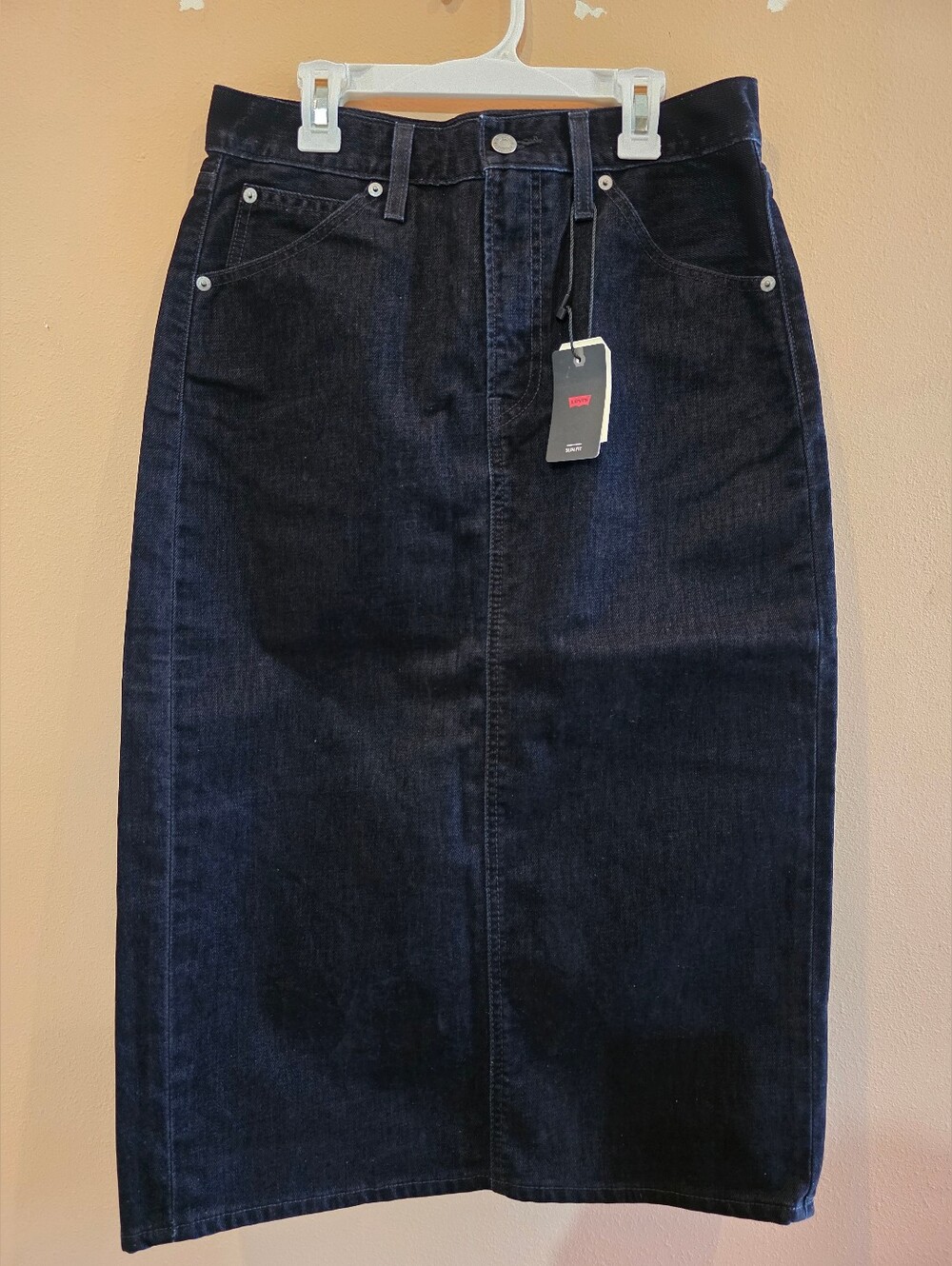 Levi's Dark Indigo HR Back Slit Skirt Size28 NWT